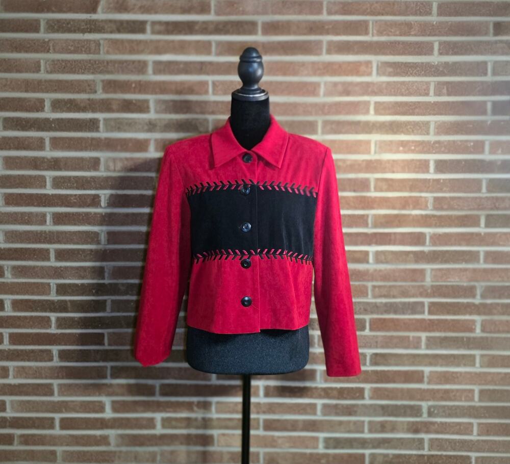 Vintage Positive Attitude Faux Suede Colorblock Cropped Jacket SZ 8 Petite